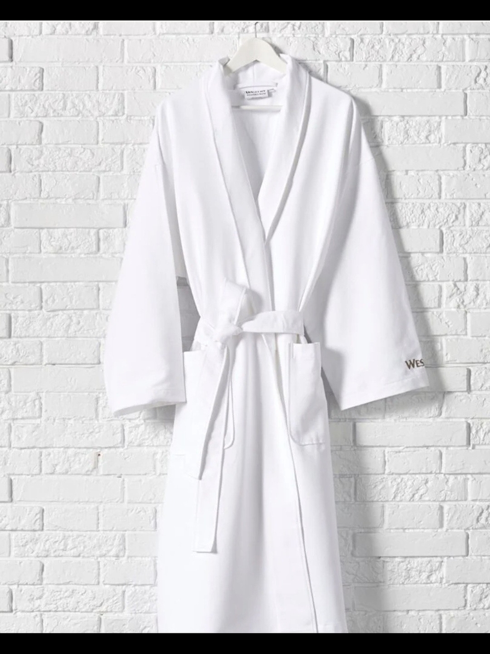 Classic White Shawl-Collar Robe with Belt and Pockets